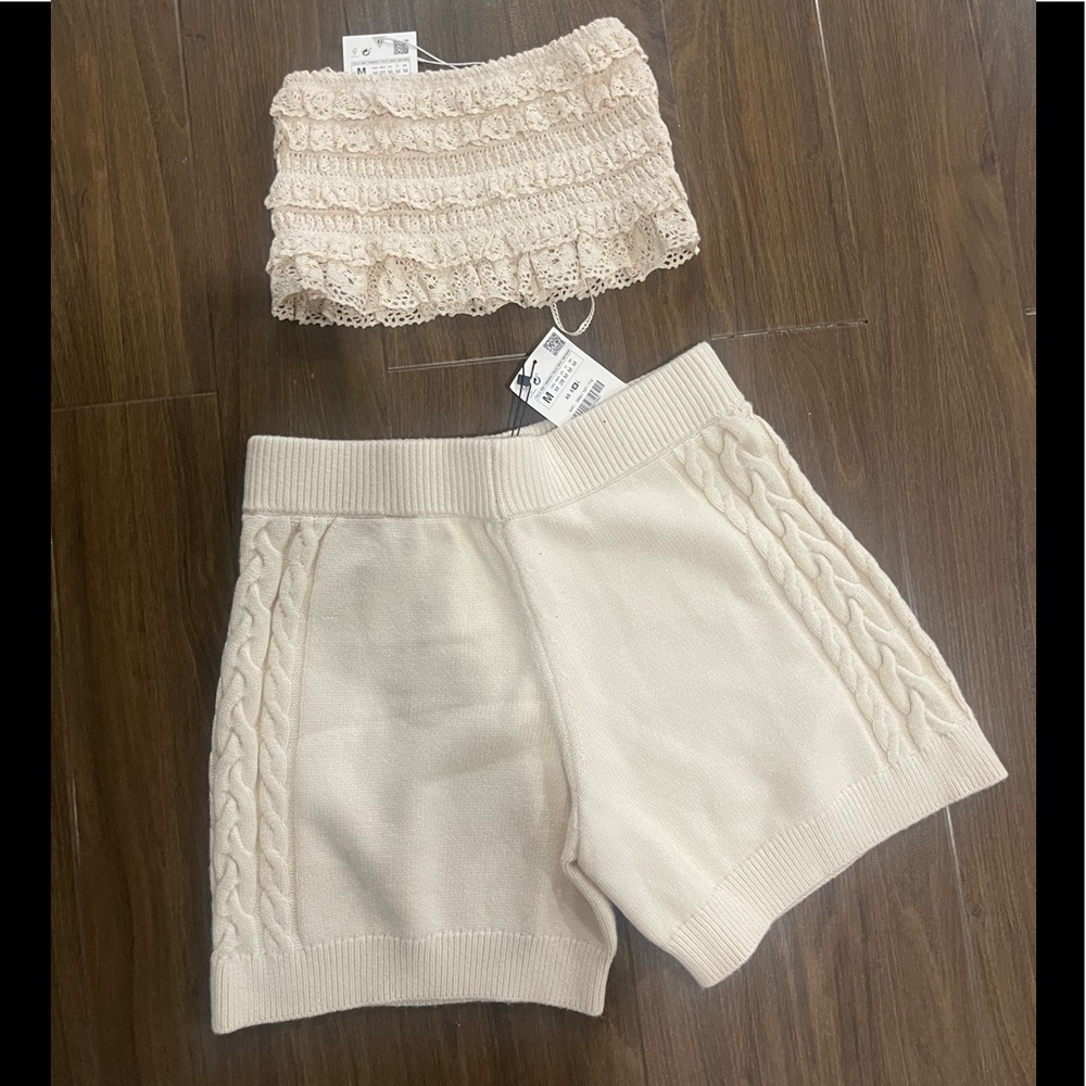 Zara cream knitted shorts set